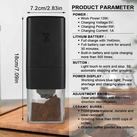 Portable Electric Coffee Grinder, Coffee Grinder 1300mAh USB Rechargeable Coffee Grinder With Brush For Coffee Beans, Spices, Nuts 7 Portable Electric Coffee Grinder, Coffee Grinder 1300mAh USB Rechargeable Coffee Grinder With Brush For Coffee Beans, Spices, Nuts - Image 5