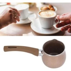 Non Stick Milk Pan, 8cm Stay Cool Handle Aluminum Alloy Cooking Pot With Non Drip Double Pouring Lip For Coffee Butter Chocolate(Coffee) -Kitchen Appliances Shop 95534328 5