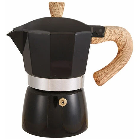 300ml Italian Wooden Handle Mocha Coffee Pot Aluminum Pot (black) 3 300ml Italian Wooden Handle Mocha Coffee Pot Aluminum Pot (black)