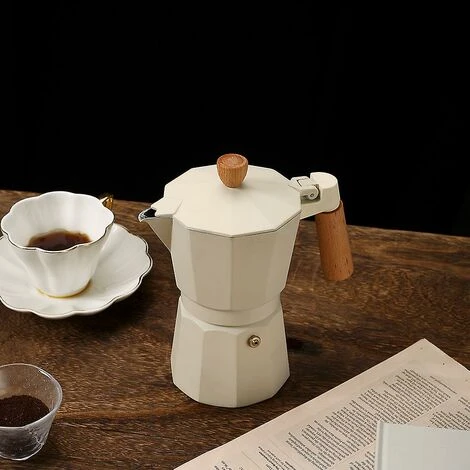 300ml Italian Wooden Handle Mocha Coffee Pot Aluminum Pot (black) 6 300ml Italian Wooden Handle Mocha Coffee Pot Aluminum Pot (black) - Image 4