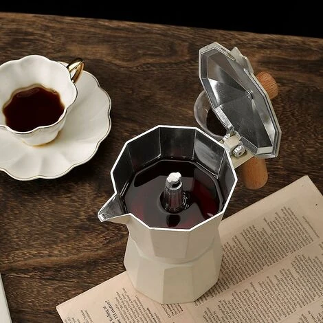 300ml Italian Wooden Handle Mocha Coffee Pot Aluminum Pot (black) 7 300ml Italian Wooden Handle Mocha Coffee Pot Aluminum Pot (black) - Image 5