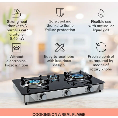 Klarstein Barzona 3 Camping Stove 3 Burners 3.4 KW & 0.75 KW & 4.3 KW Glass Top And Stainless Steel Housing 4 Klarstein Barzona 3 Camping Stove 3 Burners 3.4 KW & 0.75 KW & 4.3 KW Glass Top And Stainless Steel Housing - Image 2