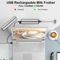 Electric Milk Frother, USB Rechargeable Milk Frother And Mini Beater With Dual Head Whisk, Stainless Steel Mixer For Coffee Cream Cappuccino Latte Cocktails Juice -Kitchen Appliances Shop 95877348 4