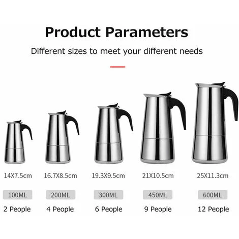 Stainless Steel Coffee Maker Portable Electric Coffee Maker Mocha Latte Stove Espresso Filter Pot European Coffee Cup (450ml) 4 Stainless Steel Coffee Maker Portable Electric Coffee Maker Mocha Latte Stove Espresso Filter Pot European Coffee Cup (450ml) - Image 2