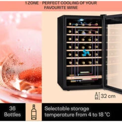Klarstein Vinamour 32 Uno Wine Fridge 1 Zone 95 L / 36 Bottles 4-18°C Touch -Kitchen Appliances Shop 96890172 3