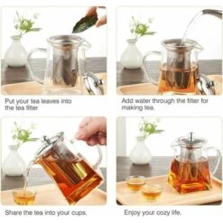 Square Glass Teapot With Infuser, 500ml Borosilicate Teapot With Strainer, Clear Loose Leaf Teapots For Loose Tea -Kitchen Appliances Shop 97102280 3