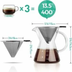 Pour Over Coffee Maker With Stainless Steel Filter, Borosilicate Glass Carafe With Handle, No Paper Filters Needed (400ml) -Kitchen Appliances Shop 97103256 4