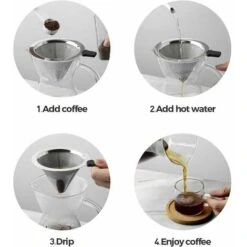 Pour Over Coffee Maker With Stainless Steel Filter, Borosilicate Glass Carafe With Handle, No Paper Filters Needed (400ml) -Kitchen Appliances Shop 97103256 5