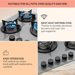 Klarstein Firetale Gas Hob 5-Burner 70 Cm Aluminium Burner Natural Gas/Propane Incl. Hose And Pressure Reducer -Kitchen Appliances Shop 97224510 4