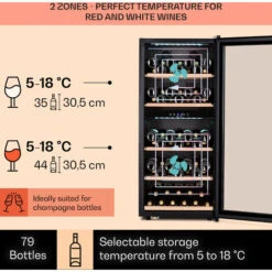 Klarstein Vinamour 66 Duo Wine Fridge 2 Zones 204 L / 79 Bottles 5-18°C Touch -Kitchen Appliances Shop 97224518 3