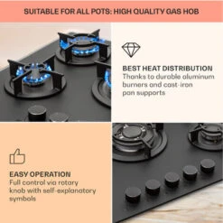 Klarstein Firetale Gas Hob 5-Burner 70 Cm Aluminium Burner Natural Gas/Propane Incl. Hose And Pressure Reducer -Kitchen Appliances Shop 97224690 4