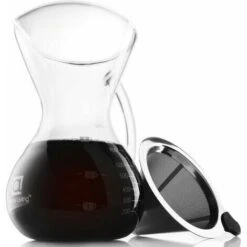1 Pack Pour-Over Coffee Maker Set With Coffee Measure And Cork Stopper - Stylish Drip Coffee Maker With Glass Carafe And Permanent Stainless Steel Filter (500ml) -Kitchen Appliances Shop 99502421 4