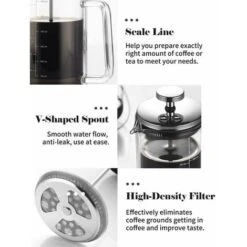 300/600ml Double Wall French Press Coffee Maker Heat Resistant Borosilicate Glass With High Density Stainless Steel Filter, 300ml - 300ml -Kitchen Appliances Shop 99574038 3