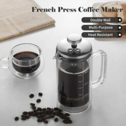 300/600ml Double Wall French Press Coffee Maker Heat Resistant Borosilicate Glass With High Density Stainless Steel Filter, 300ml - 300ml -Kitchen Appliances Shop 99574038 4